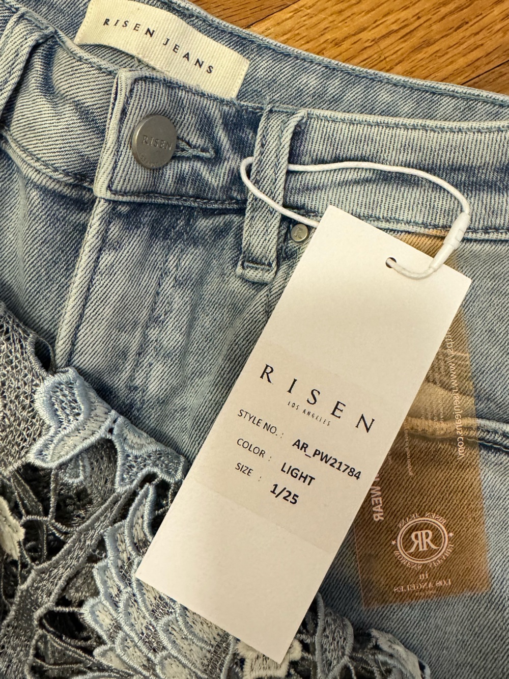 NWT Risen Wide Leg Lace Denim Jeans - Picture 5 of 7
